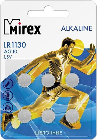 Батарейка Mirex LR1130 (AG10) блистер 6 шт. 23702-LR1130-E6