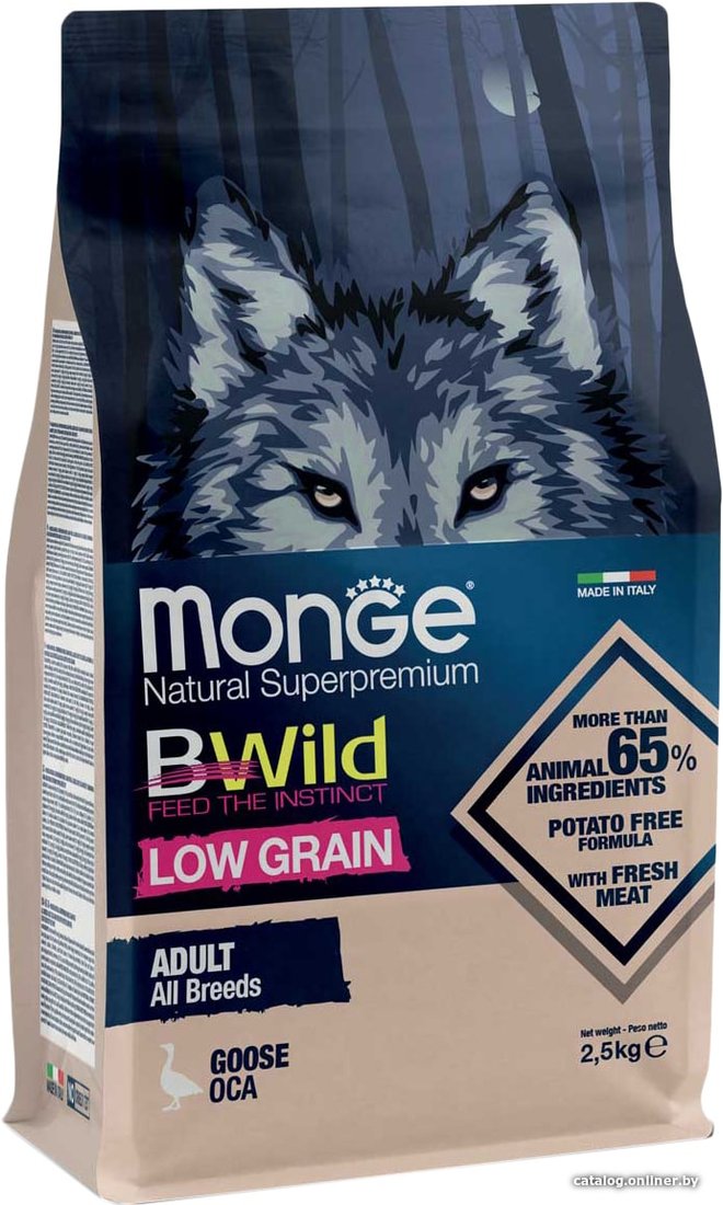 Сухой корм для собак Monge BWild Low Grain All Breeds Adult Wild Goose (для всех пород с мясом гуся) 2.5 кг