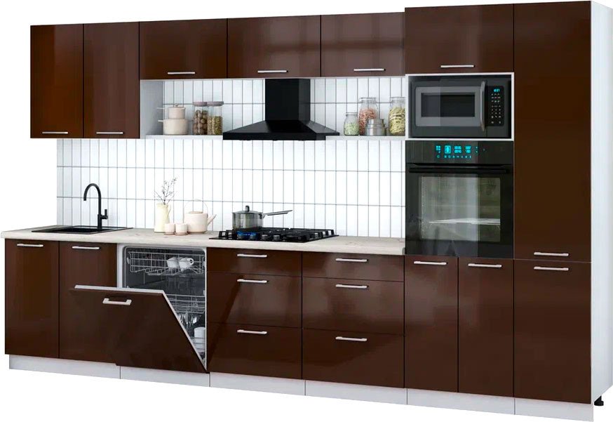 

Готовая кухня Интерлиния Мила Gloss 3.6-ПМ1 (шоколад глянец/шоколад глянец/бискайская сосна)