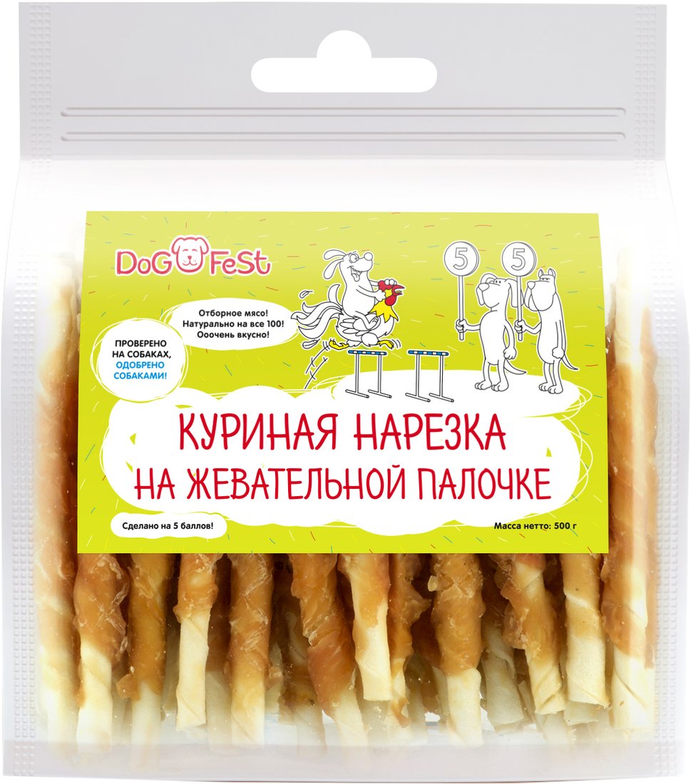 

Лакомство для собак Dog Fest Куриная нарезка на жевательной палочке 500 г