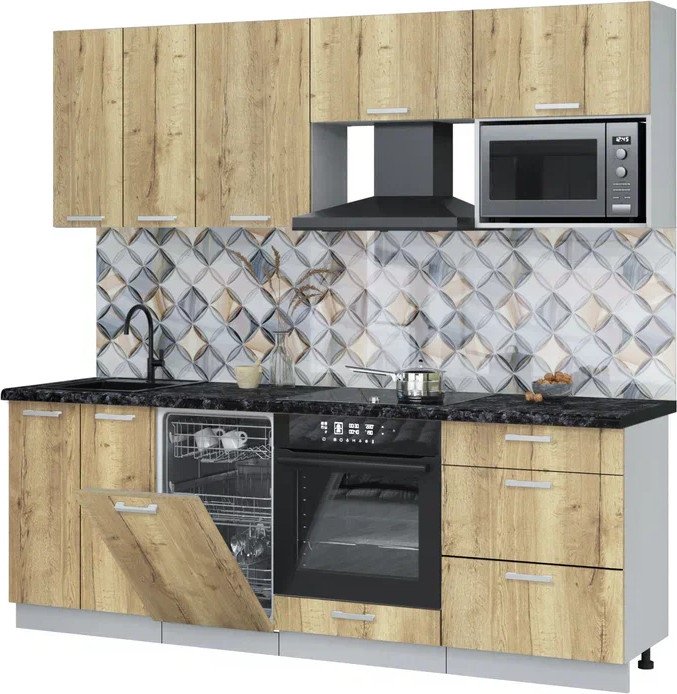 

Готовая кухня Интерлиния Мила Лайт 2.25-ПМ4 (дуб золотой/дуб золотой/кастилло темный)