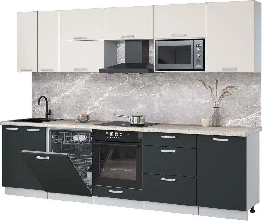 

Готовая кухня Интерлиния Мила Лайт 2.9-ПМ2 (персидский жемчуг/антрацит/травертин серый)