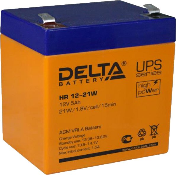 

Аккумулятор для ИБП Delta HR 12-21W (12В/5 А·ч)