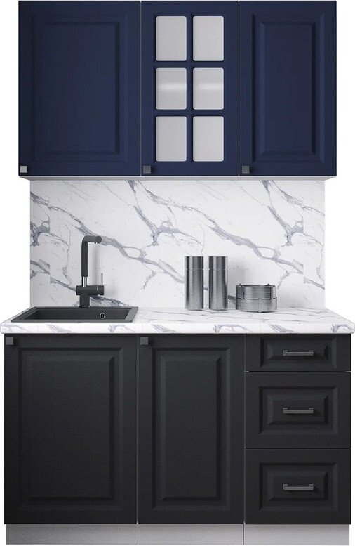 

Готовая кухня Интерлиния Мила Деко 1.3Б (черный/индиго/белый гранит)