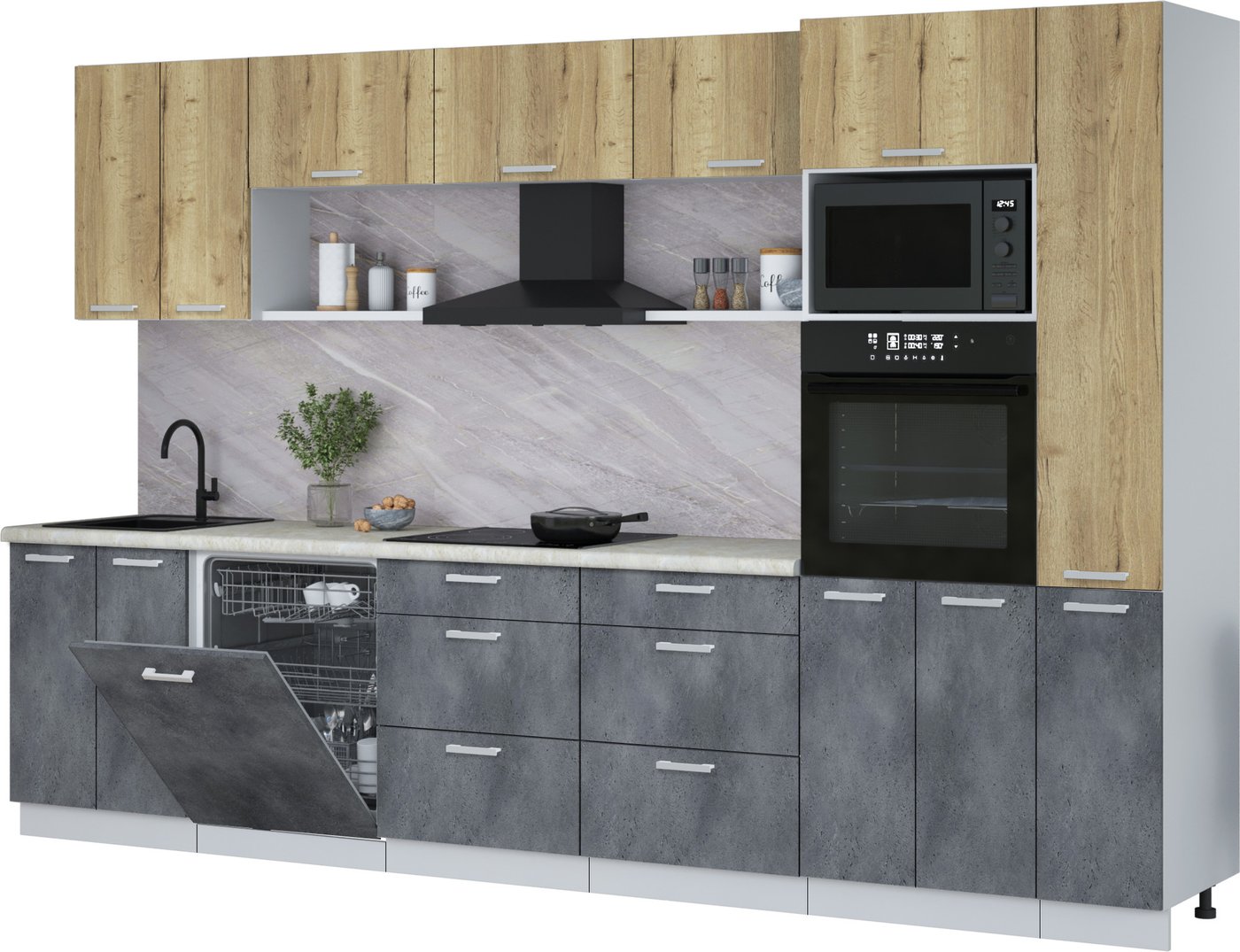 

Готовая кухня Интерлиния Мила Лайт 3.3-ПМ1 (дуб золотой/бетон портленд/опал светлый)