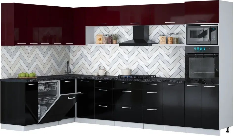 

Готовая кухня Интерлиния Мила Gloss 1.896х3.38-2 (черный глянец/бордовый глянец/кастилло темный)