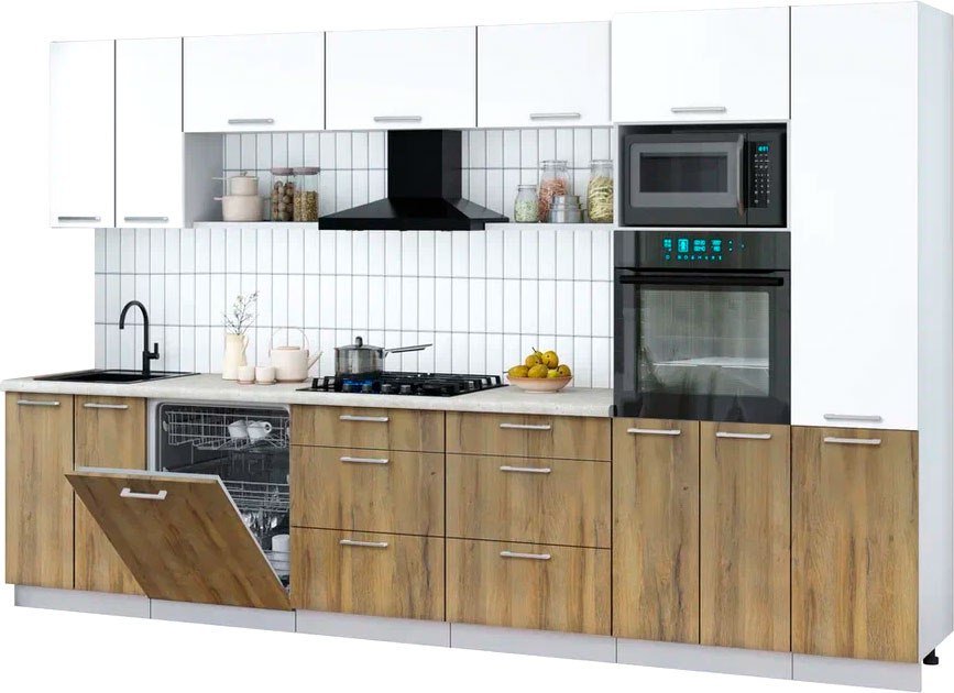 

Готовая кухня Интерлиния Мила Gloss 3.4-ПМ1 (дуб вотан/белый/опал светлый)