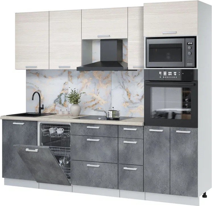 

Готовая кухня Интерлиния Мила Лайт 2.45-ПМ3 (вудлайн кремовый/бетон портленд/бискайская сосна)