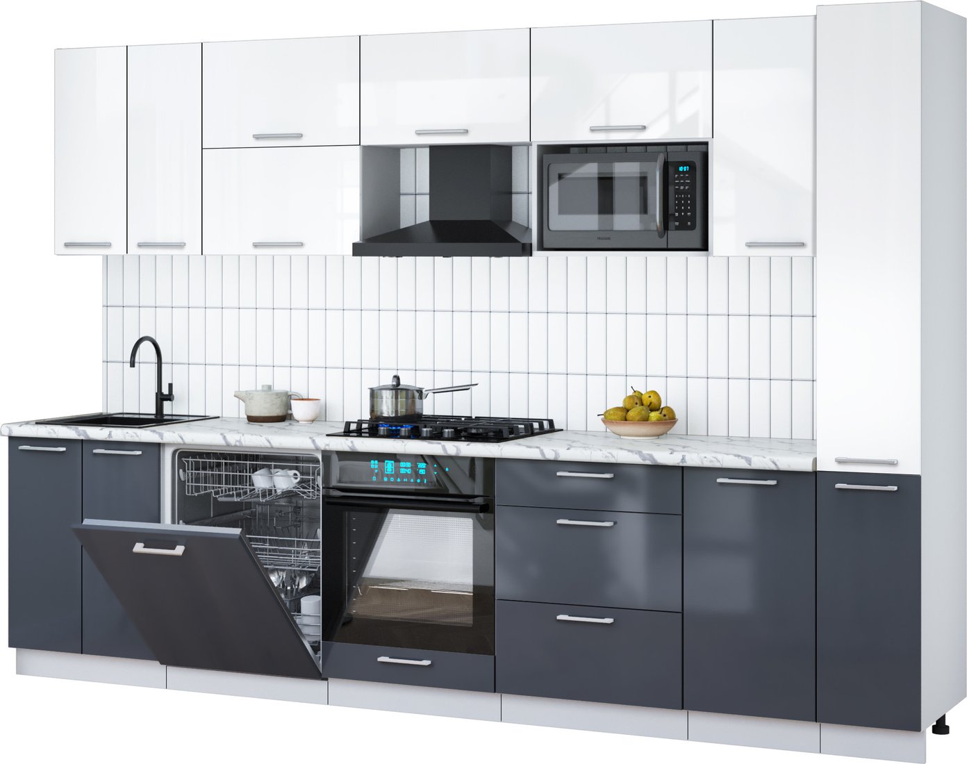 

Готовая кухня Интерлиния Мила Gloss 3.1-ПМ2 (асфальт глянец/белый глянец/белый гранит)