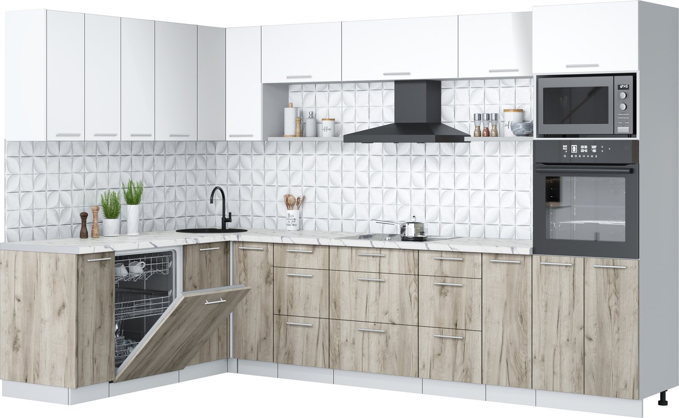 

Готовая кухня Интерлиния Мила Лайт 1.896х3.18 (белый платинум/дуб серый/белый гранит)