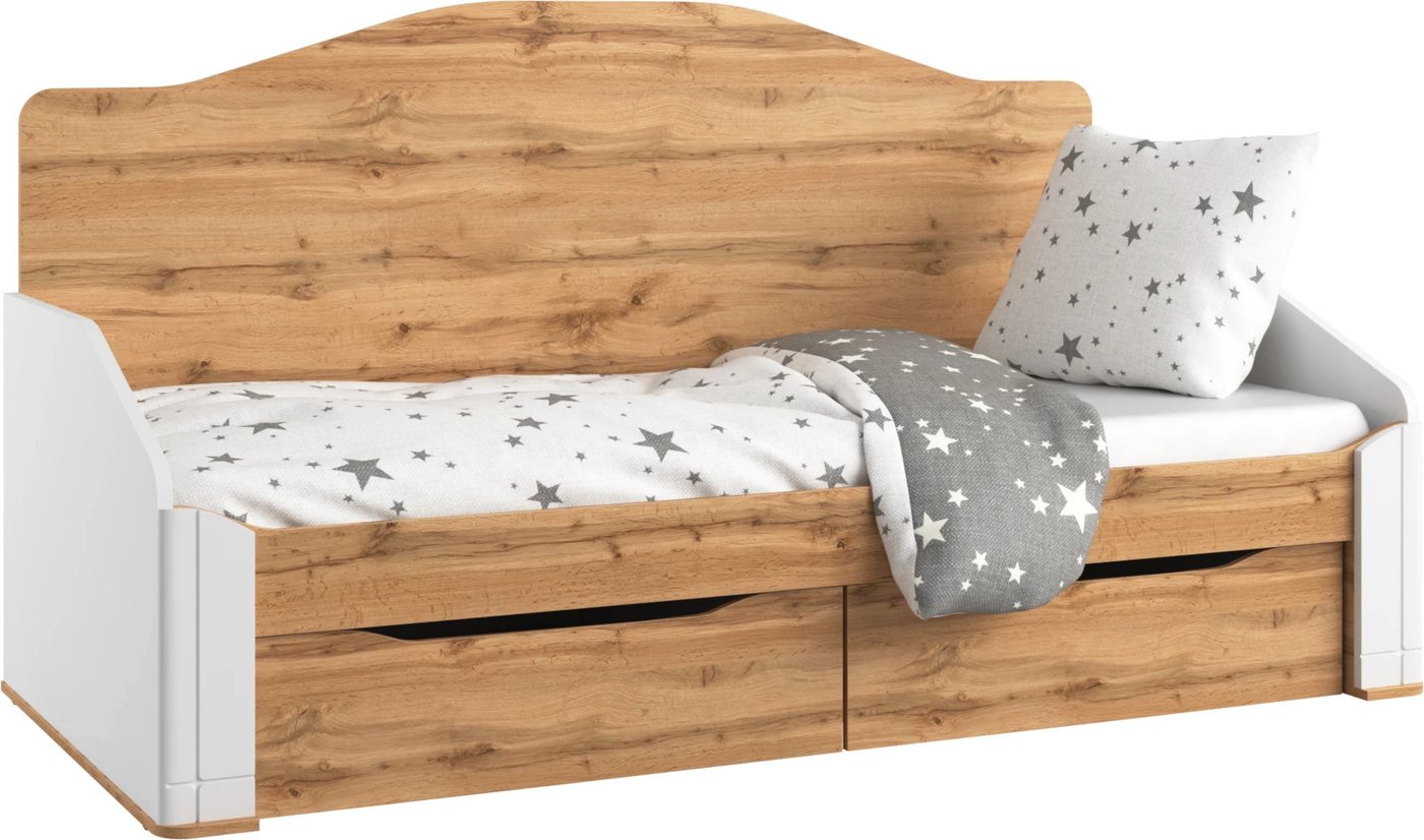 Кровать-тахта Involux Sale 90x200 с ящиками км0144 (белый премиум/дуб натюрель)
