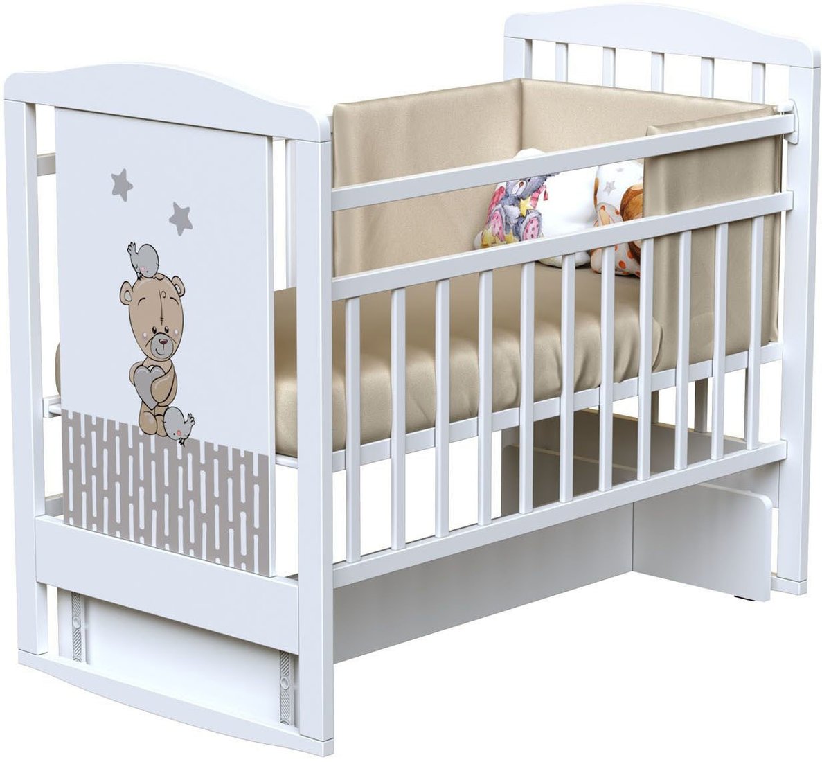 

Классическая детская кроватка VDK Love Me колесо-качалка с маятником (белый)