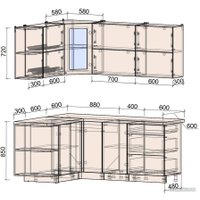 Готовая кухня Интерлиния Мила Матте 1.5x1.9 А левая (слоновая кость/пепел/травертин серый)