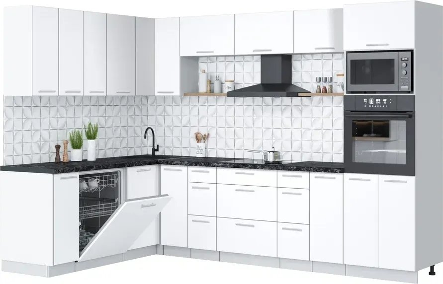 

Готовая кухня Интерлиния Мила Лайт 1.896х2.98-2 (белый платинум/белый платинум/кастилло темный)