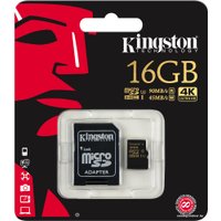 Карта памяти Kingston Gold microSDHC Class U3 UHS-I 16GB +адаптер [SDCG/16GB]