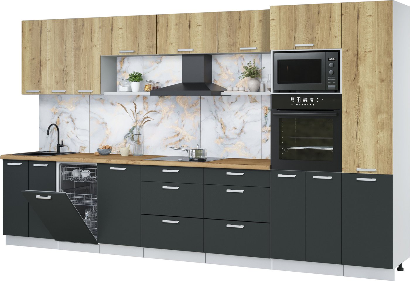 

Готовая кухня Интерлиния Мила Лайт 3.7-ПМ3 (дуб золотой/антрацит/дуб бунратти)