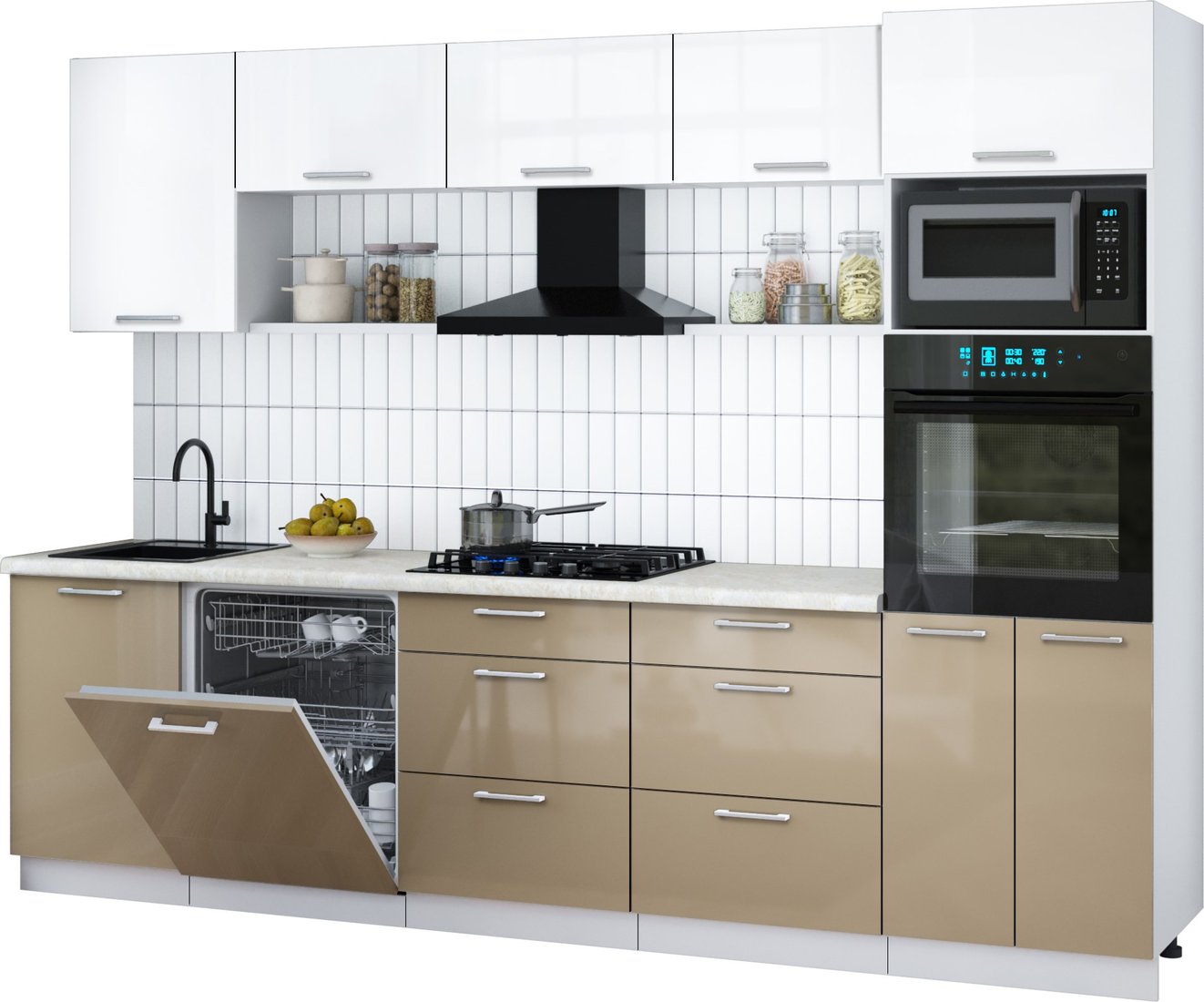 

Готовая кухня Интерлиния Мила Gloss 2.9-ПМ1 (капучино глянец/белый глянец/опал светлый)