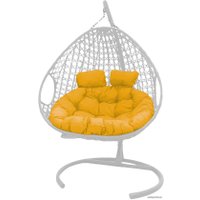 Подвесное кресло M-Group Для двоих Люкс 11510111 (белый ротанг/желтая подушка)