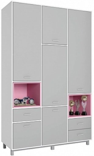 

Шкаф распашной Polini Kids Mirum 2335 (белый-серый/розовый)