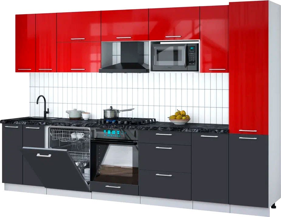 

Готовая кухня Интерлиния Мила Gloss 3.2-ПМ2 (пепел/красный глянец/кастилло темный)