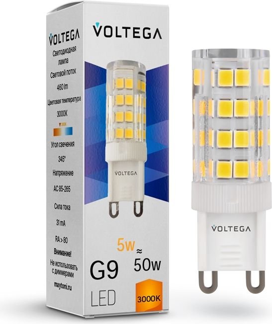 

Светодиодная лампочка Voltega Simple Capsule 5W 3000K G9 7185