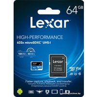 Карта памяти Lexar 633x microSDXC LSDMI64GBB633A 64GB (с адаптером)