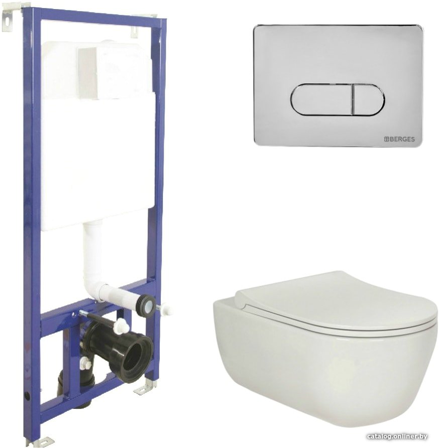 Унитаз подвесной Berges Wasserhaus Ego XL Rimless + Toma Slim SO + Novum525 + D3 043201