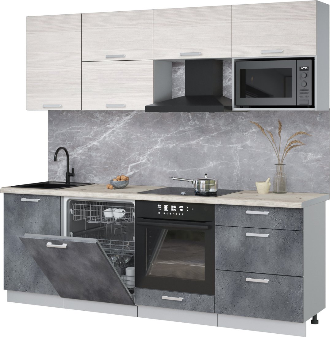 

Готовая кухня Интерлиния Мила Лайт 2.3-ПМ2 (вудлайн кремовый/бетон портленд/бискайская сосна)