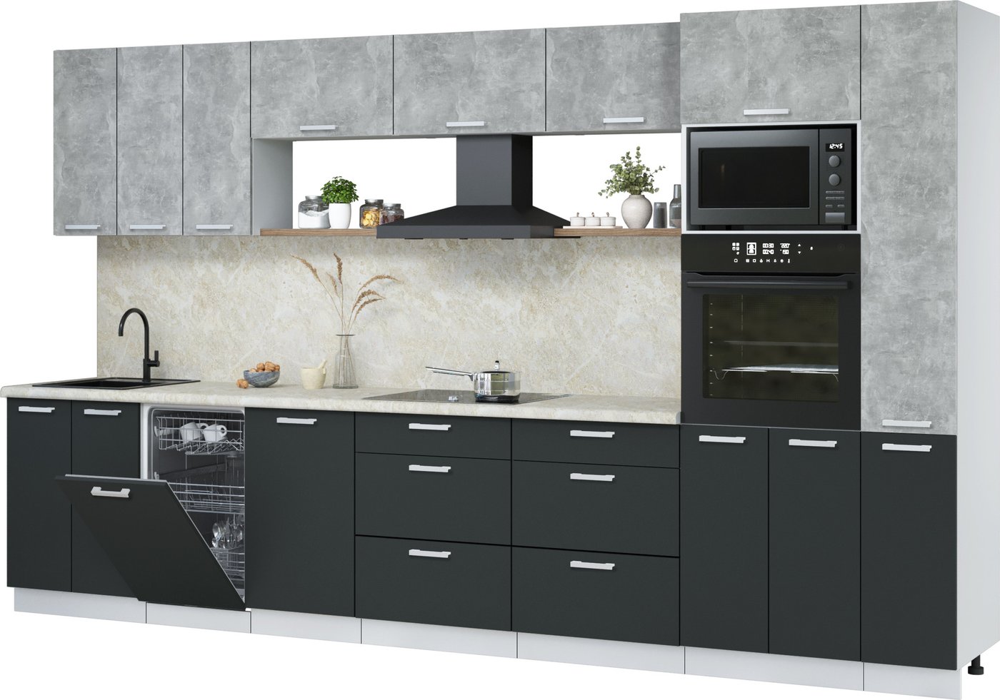 

Готовая кухня Интерлиния Мила Лайт 3.6-ПМ3 (бетон/антрацит/опал светлый)