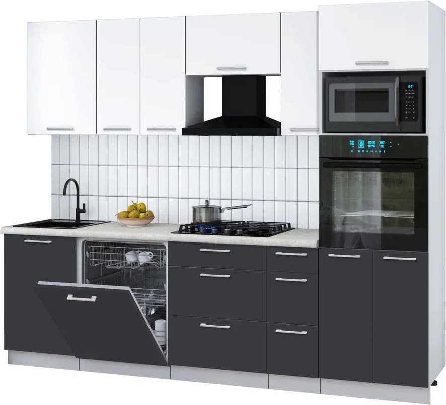 

Готовая кухня Интерлиния Мила Gloss 2.6-ПМ1 (пепел/белый/опал светлый)