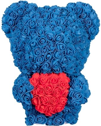 Teddy Rose Bear Мишка из роз с сердцем вертикальный 40 см (голубой)