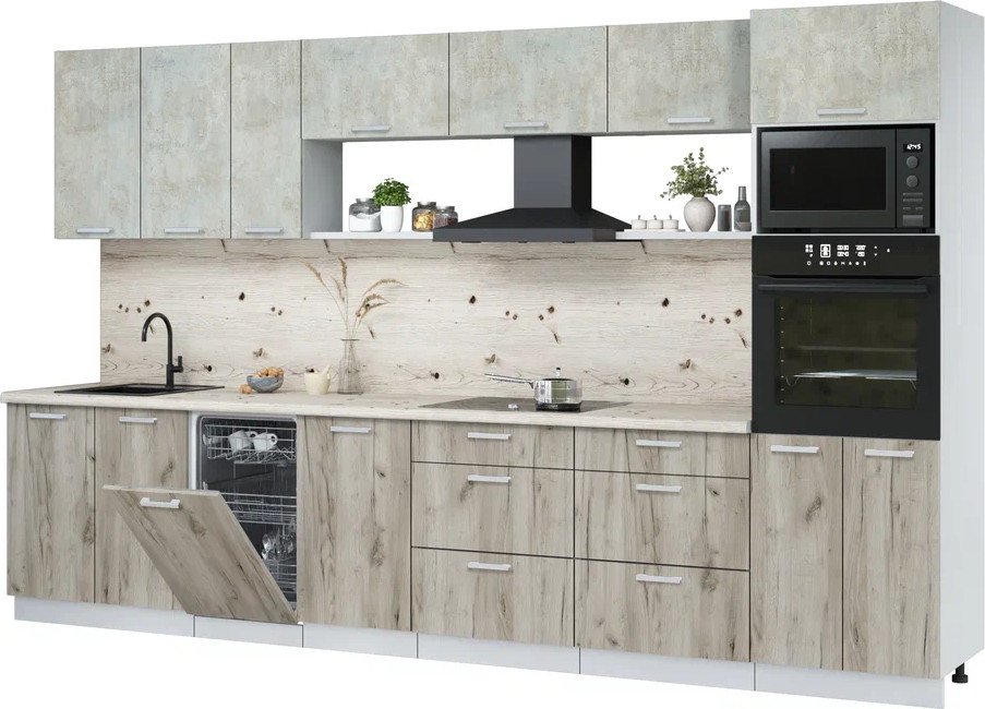 

Готовая кухня Интерлиния Мила Лайт 3.5-ПМ3 (бетон лайт/дуб серый/бискайская сосна)