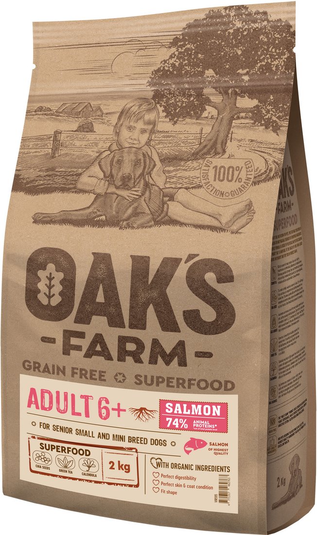 

Сухой корм для собак Oak's Farm Беззерновой для зрелых собак малых и миниатюрных пород. Лосось (2 кг)