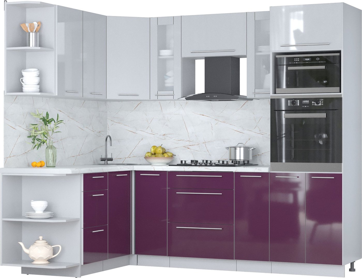 

Готовая кухня Интерлиния Мила Пластик 1.68x2.4 LV (туманный глянец/слива/серый каспий)