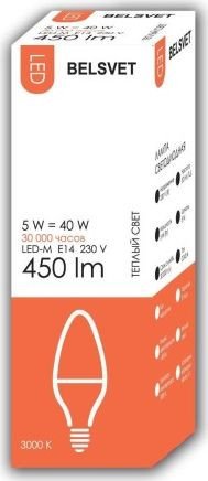 

Светодиодная лампочка Belsvet LED-M C37 5 W 3000 К E14