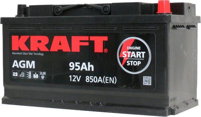 

Автомобильный аккумулятор KRAFT AGM 95 R+