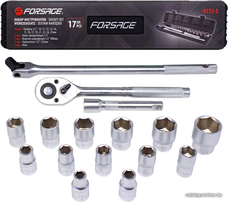 Набор трещотка с головками FORSAGE F-4172-5 (17 предметов)