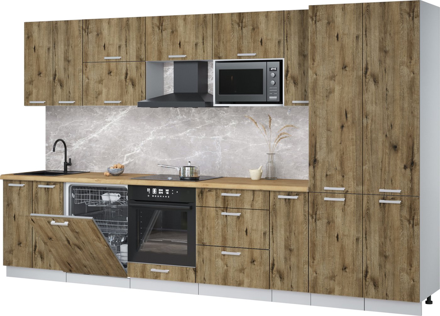 

Готовая кухня Интерлиния Мила Лайт 3.5-ПМ2 (дуб веллингтон/дуб веллингтон/дуб бунратти)