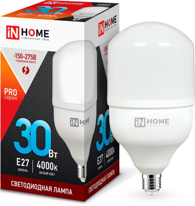 

Светодиодная лампочка In Home LED-HP-PRO 30Вт 230В Е27 4000К 2850Лм 4690612031071
