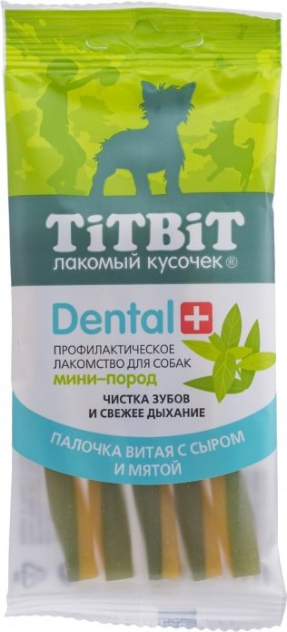 

Лакомство для собак TiTBiT Dental+ Палочка витая с сыром и мятой 30 г