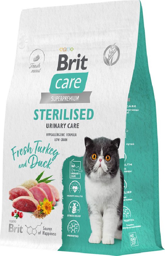 

Сухой корм для кошек Brit care Superpremium Sterilised с индейкой и уткой для стерилизованных (профилактика МКБ) 400 г