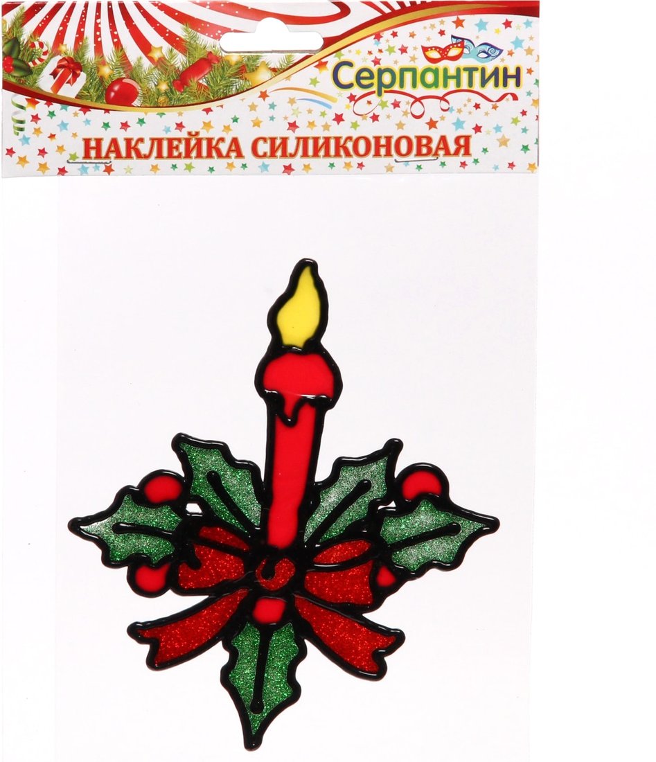 

Наклейка на окно Серпантин Свеча 15х18 см (зеленый/красный) 185-0022