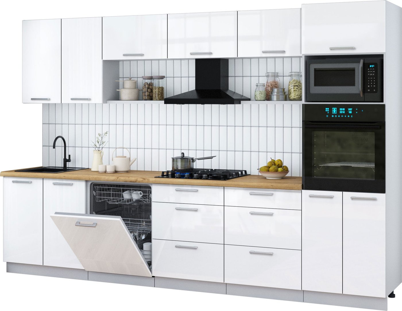 

Готовая кухня Интерлиния Мила Gloss 3.2-ПМ1 (белый глянец/белый глянец/дуб бунратти)