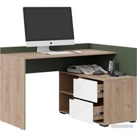 Стол Трия Лео угловой (гикори джексон/белый матовый/дымчатый зеленый)