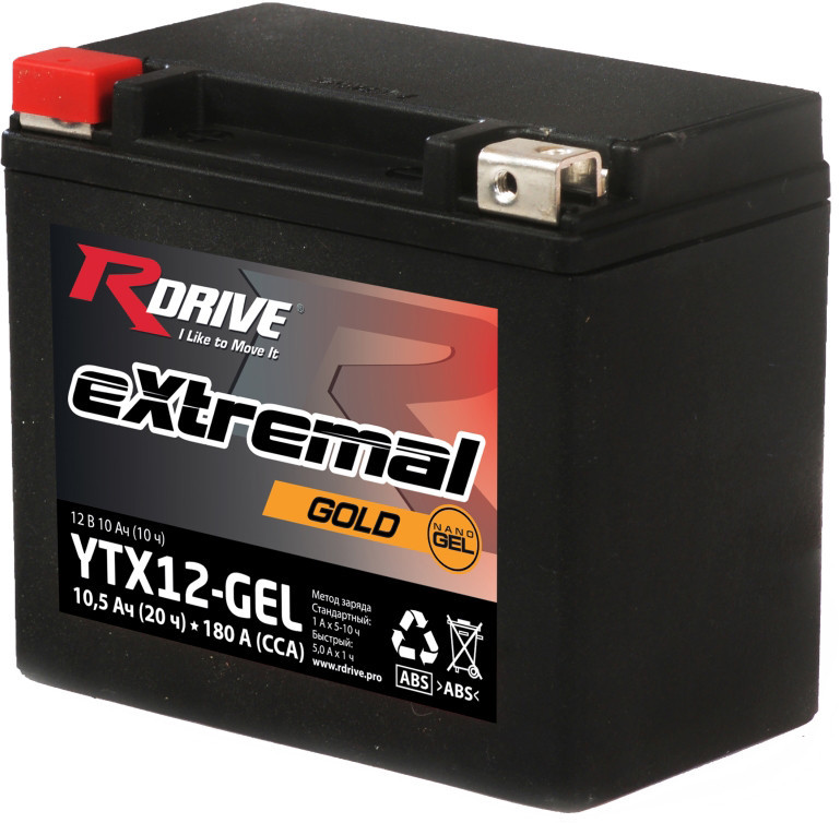 

Мотоциклетный аккумулятор RDrive eXtremal Gold YTX12-GEL (10 А·ч)