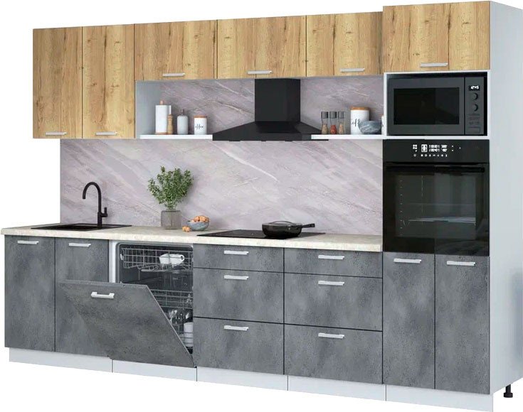 

Готовая кухня Интерлиния Мила Лайт 3.2-ПМ1 (дуб золотой/бетон портленд/опал светлый)