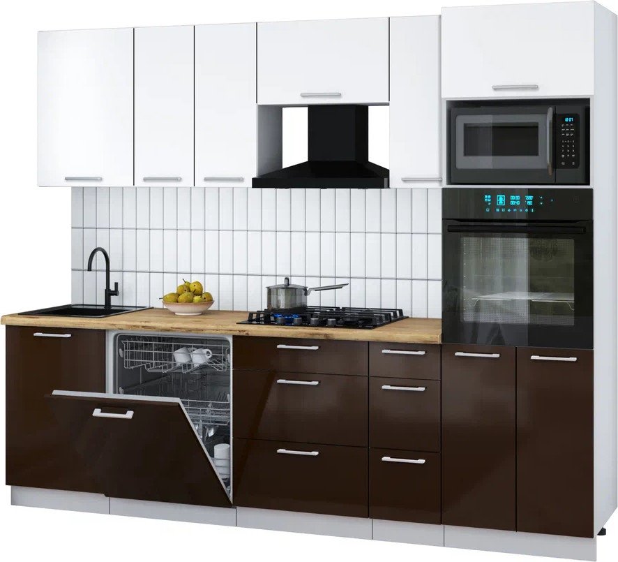 

Готовая кухня Интерлиния Мила Gloss 2.6-ПМ1 (шоколад глянец/белый/дуб бунратти)