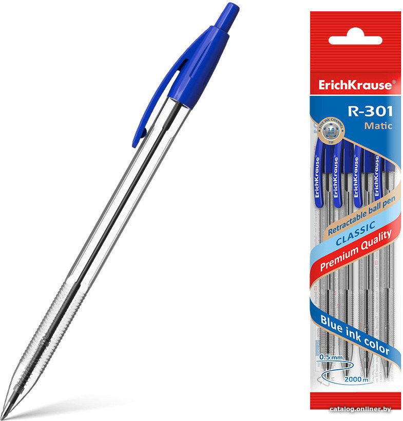 Набор шариковых ручек Erich Krause R-301 Classic Matic синий 46750 (4 шт)