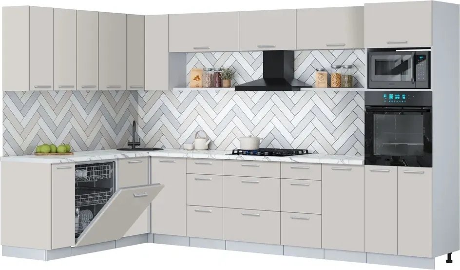 

Готовая кухня Интерлиния Мила Gloss 1.896х3.38-2 (кашемир/кашемир/белый гранит)