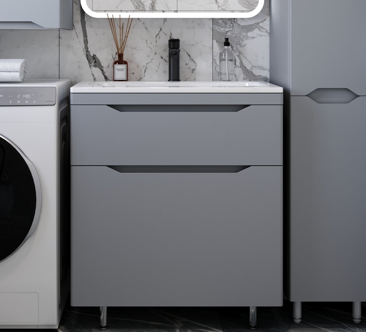 

Symbolite Тумба под умывальник Марелла 70 Люкс Plus 2 ящика + Марелла Люкс 70х40 (серый)